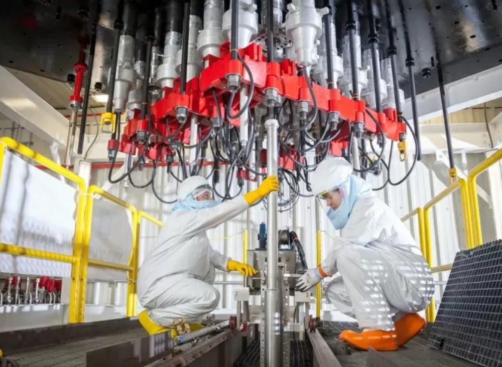 Maintenance team working on reactor internals during a nuclear plant outage